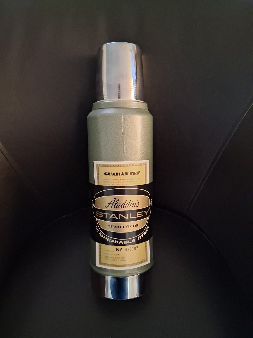 Vintage Stanley Aladdin Green Thermos with Silver Accents